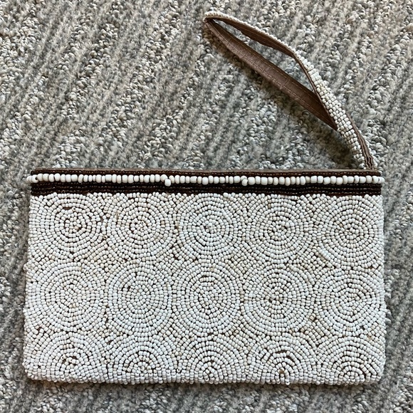 Handbags - Vintage beaded white wristlet clutch, no brand